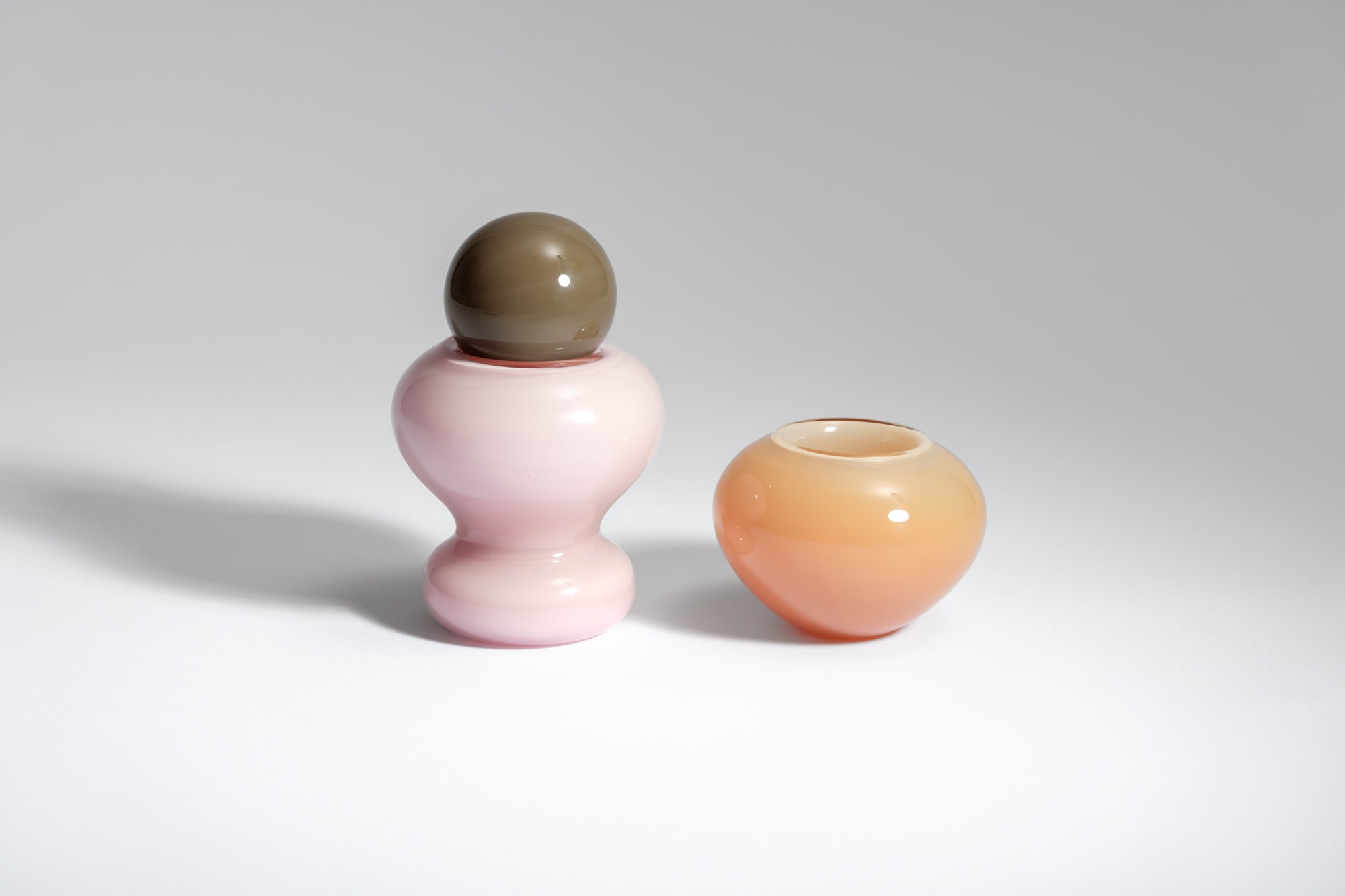 mouth-blown glass object, the pair by Helle Mardahl, bowl with lid for salt and pebber or eggs